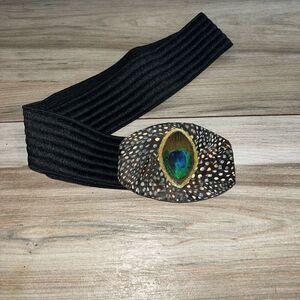 Lee Sands Taiwan Genuine Peacock & Pheasant Feathers Belt Stretch Medium/Large